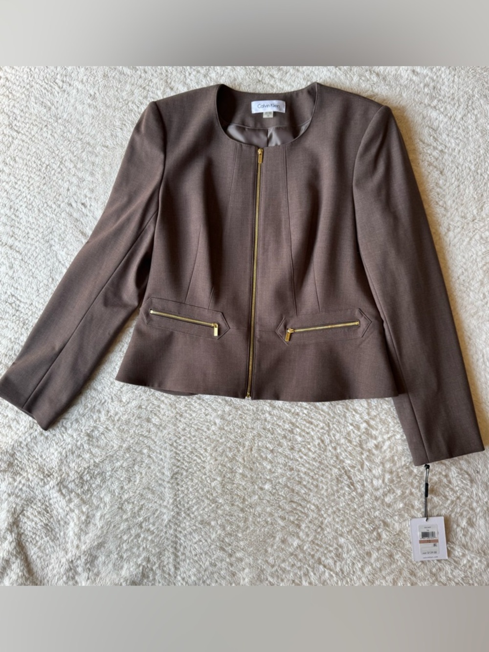 Calvin Klein Women's Chocolate Brown Zip-Front Blazer
